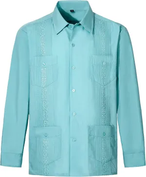 Men's Long Sleeve Guayabera Shirts Cuban Shirts