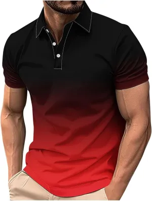 Men's Polo Shirts Short Sleeve Casual Stylish Button Golf Shirts Gradient Moisture Wicking Collared Polos Tshirts