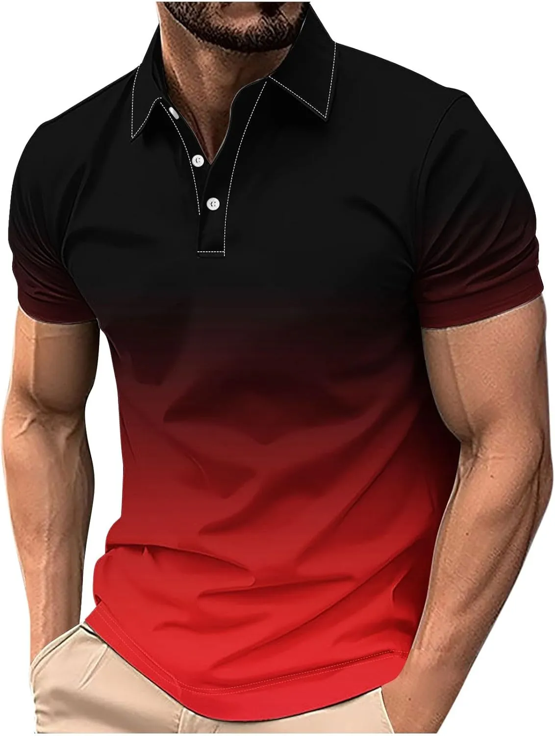 Men's Polo Shirts Short Sleeve Casual Stylish Button Golf Shirts Gradient Moisture Wicking Collared Polos Tshirts