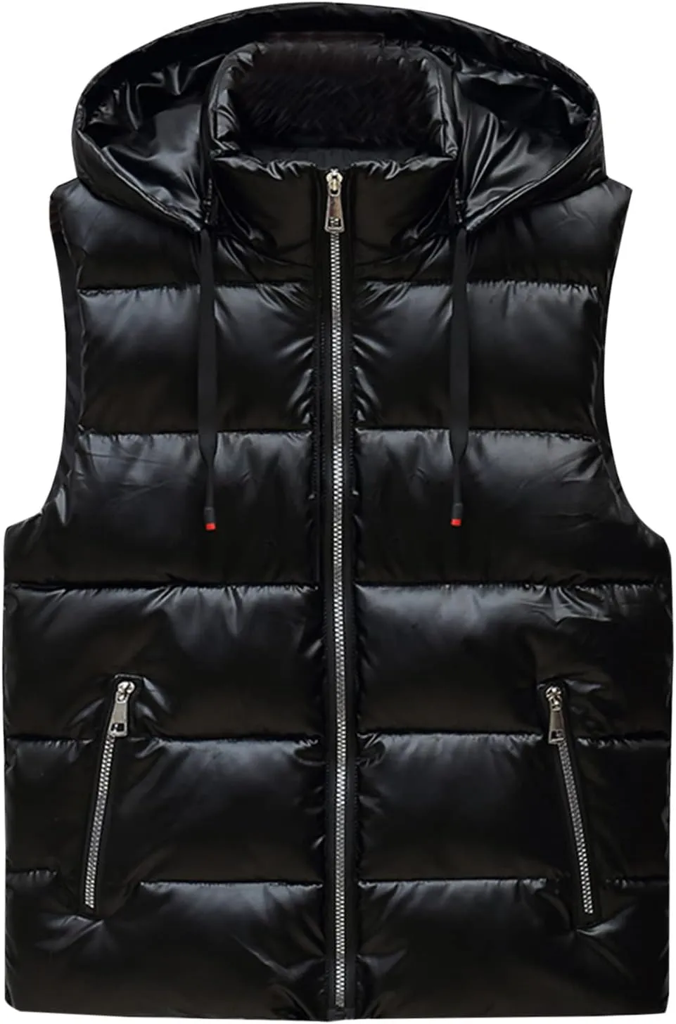 Mens Shiny Metallic Puffer Vest Winter Warm Coat Hoodie Outerwear Sleeveless Jacket Down Puffy Jacket With Pockets