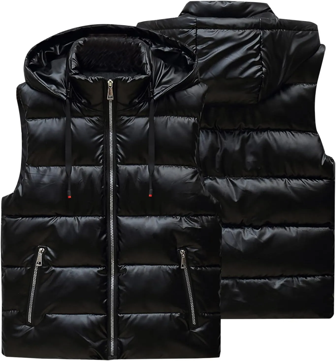 Mens Shiny Metallic Puffer Vest Winter Warm Coat Hoodie Outerwear Sleeveless Jacket Down Puffy Jacket With Pockets