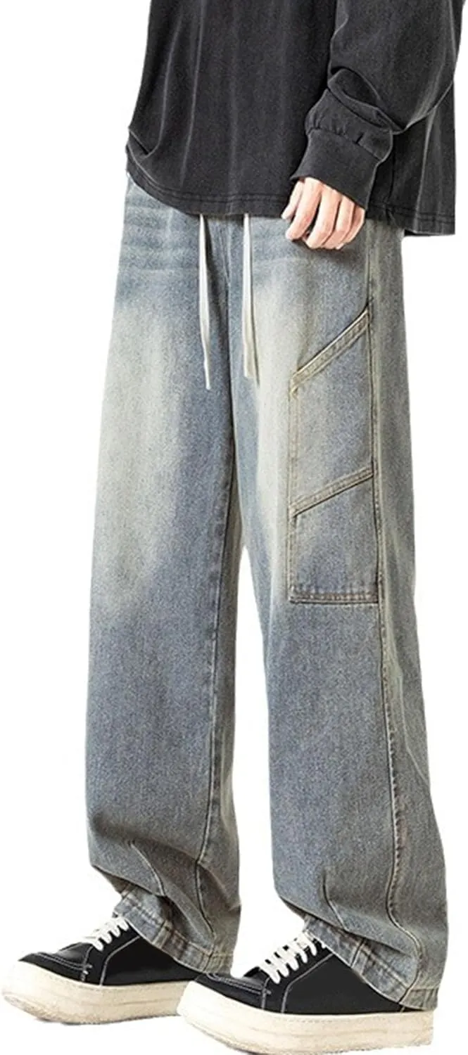 Men's Slim Fit Jeans Men's Stretch Wide Leg Jeans Work Stylish Straight Leg Comfortable Wide Waist Casual Pants