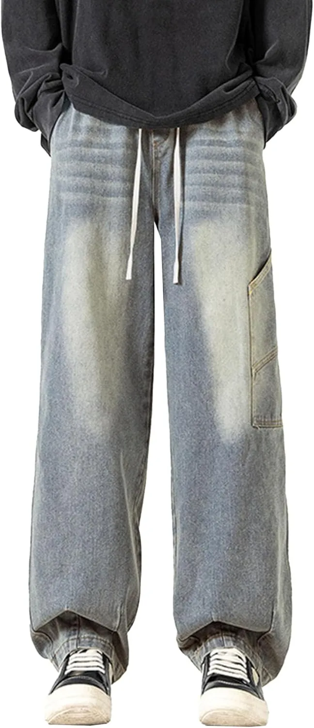 Men's Slim Fit Jeans Men's Stretch Wide Leg Jeans Work Stylish Straight Leg Comfortable Wide Waist Casual Pants