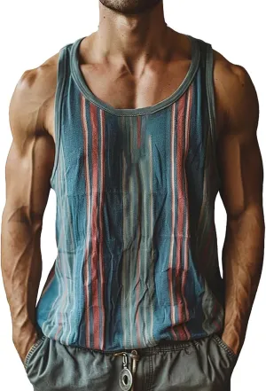 Mens Tank Tops Summer V Neck Striped Beach Casual Sleeveless T Shirts Workout Gyms Lightweight Muscle Big and Tall Vest
