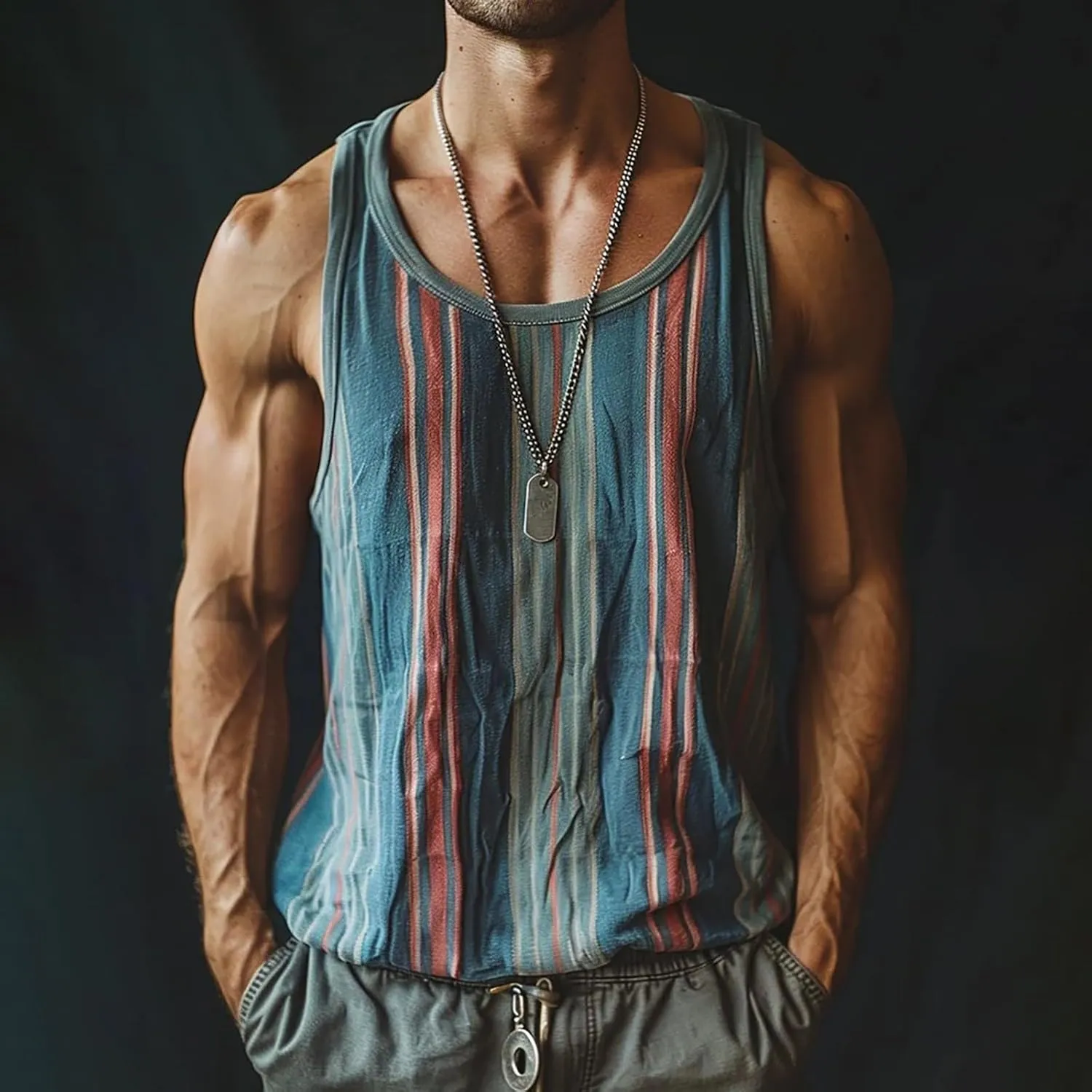 Mens Tank Tops Summer V Neck Striped Beach Casual Sleeveless T Shirts Workout Gyms Lightweight Muscle Big and Tall Vest