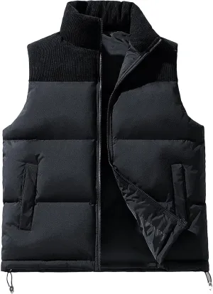 Mens Thick Corduroy Puffer Vest Coats Cotton Padded Outdoor Windproof Sleeveless Jacket Fashion Winter Warm Vests