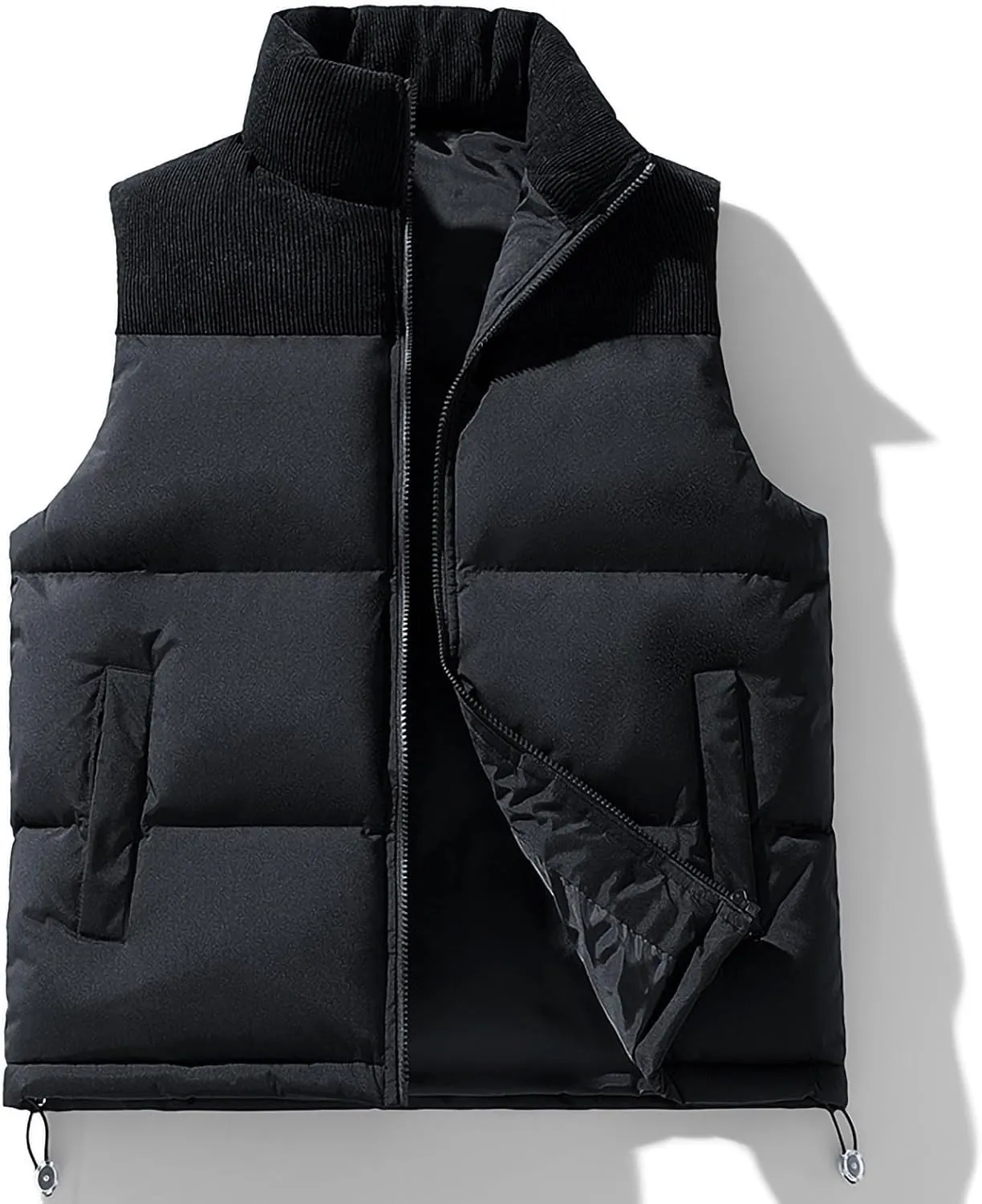 Mens Thick Corduroy Puffer Vest Coats Cotton Padded Outdoor Windproof Sleeveless Jacket Fashion Winter Warm Vests