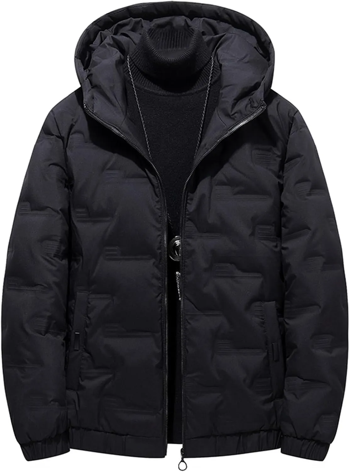 Men's Thickened Short Down Jacket Full Zip Warm Hooded Jacket Fashion Lightweight Windproof Warm Coat with Pockets