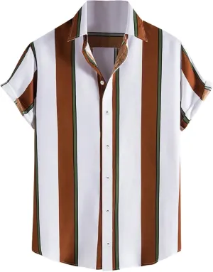 Men's Work Shirt Plaid Pearl Snap Shirts Short Sleeve Cuban Tees Vintage Western Shirts Casual Striped Shirts Tees