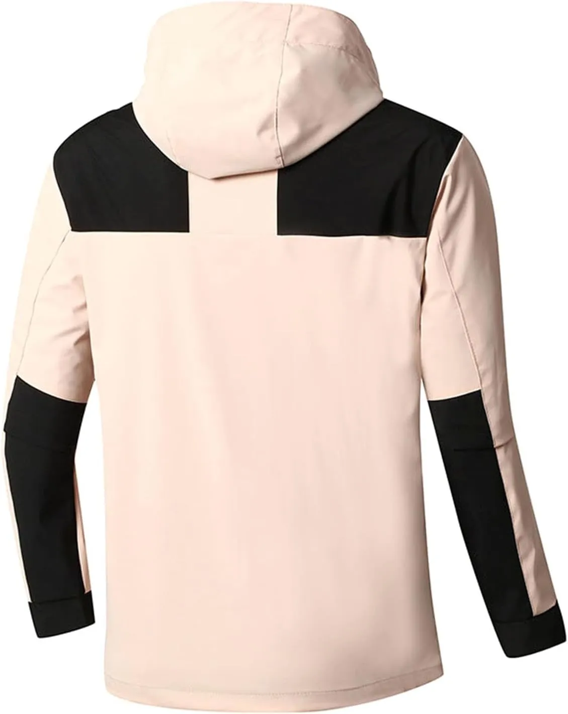 Mens Zipper Windproof Waterproof Jacket Solid Color Drawstring Windbreaker Casual Slim Fit Loose Jacket with Pocket
