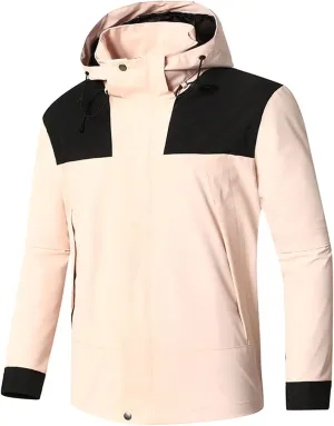 Mens Zipper Windproof Waterproof Jacket Solid Color Drawstring Windbreaker Casual Slim Fit Loose Jacket with Pocket