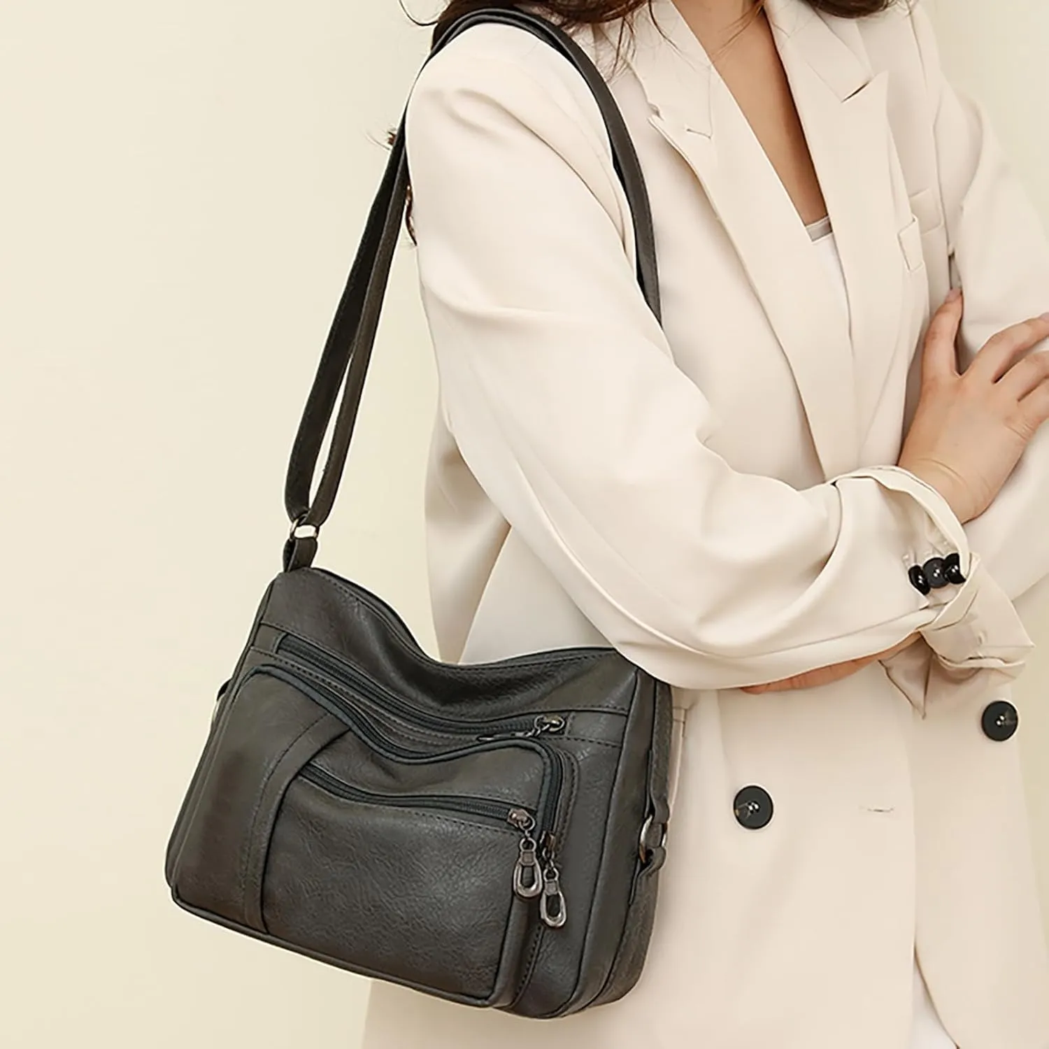 Mini Clutch Purse with Zipper Closure Women Vintage Soft Leather Water Proof Fashionable Crossbody Bag Classic