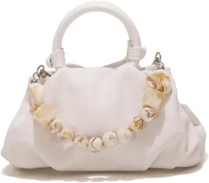 Molodo Handbags for Women Chic Pearls Handle Satchel Bag Pleated Shoulder Crossbody Bag Purses