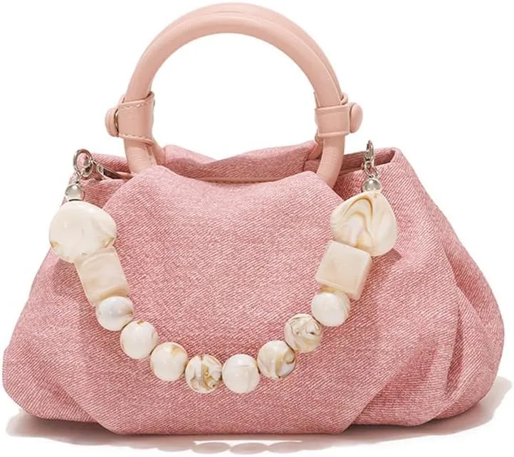 Molodo Handbags for Women Chic Pearls Handle Satchel Bag Pleated Shoulder Crossbody Bag Purses