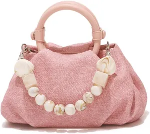 Molodo Handbags for Women Chic Pearls Handle Satchel Bag Pleated Shoulder Crossbody Bag Purses