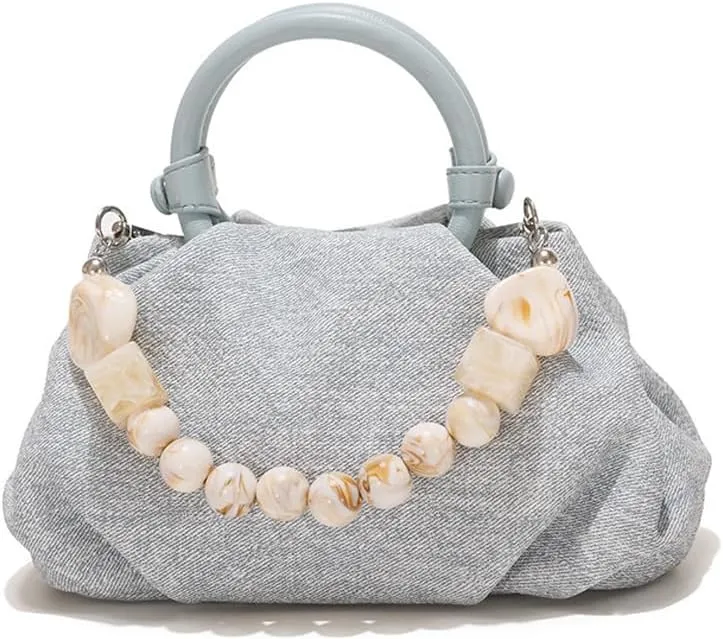 Molodo Handbags for Women Chic Pearls Handle Satchel Bag Pleated Shoulder Crossbody Bag Purses