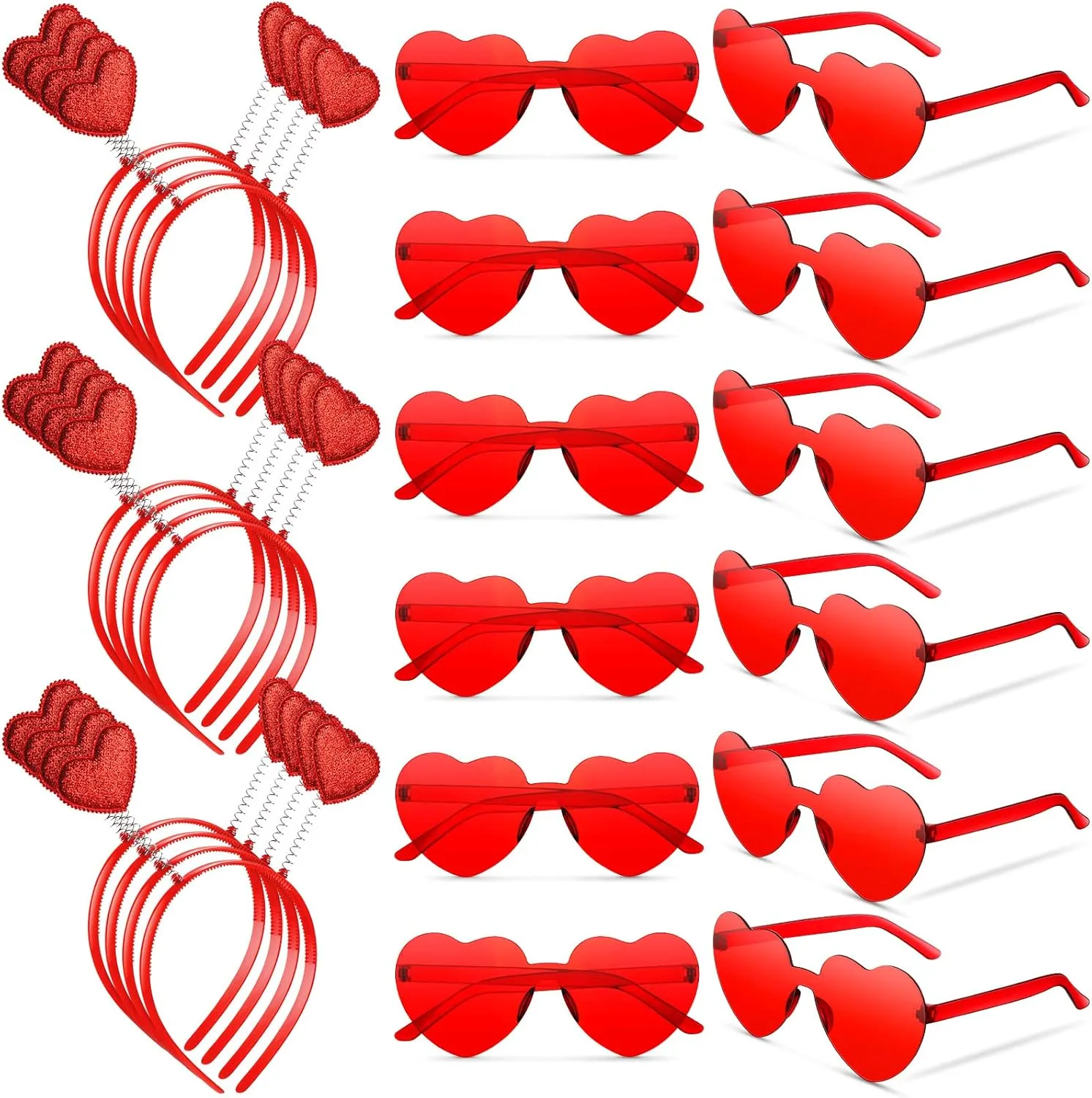 MTLEE 24 Pcs Valentines Heart Head Boppers Headbands and Heart Shape Sunglasses Valentines Party Supplies Wedding Photo Prop