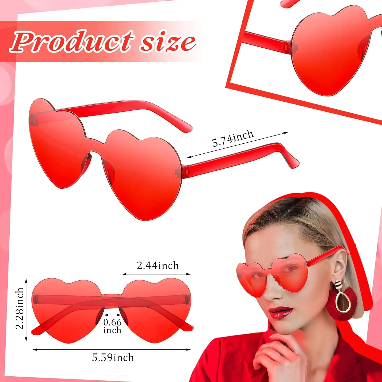 MTLEE 24 Pcs Valentines Heart Head Boppers Headbands and Heart Shape Sunglasses Valentines Party Supplies Wedding Photo Prop