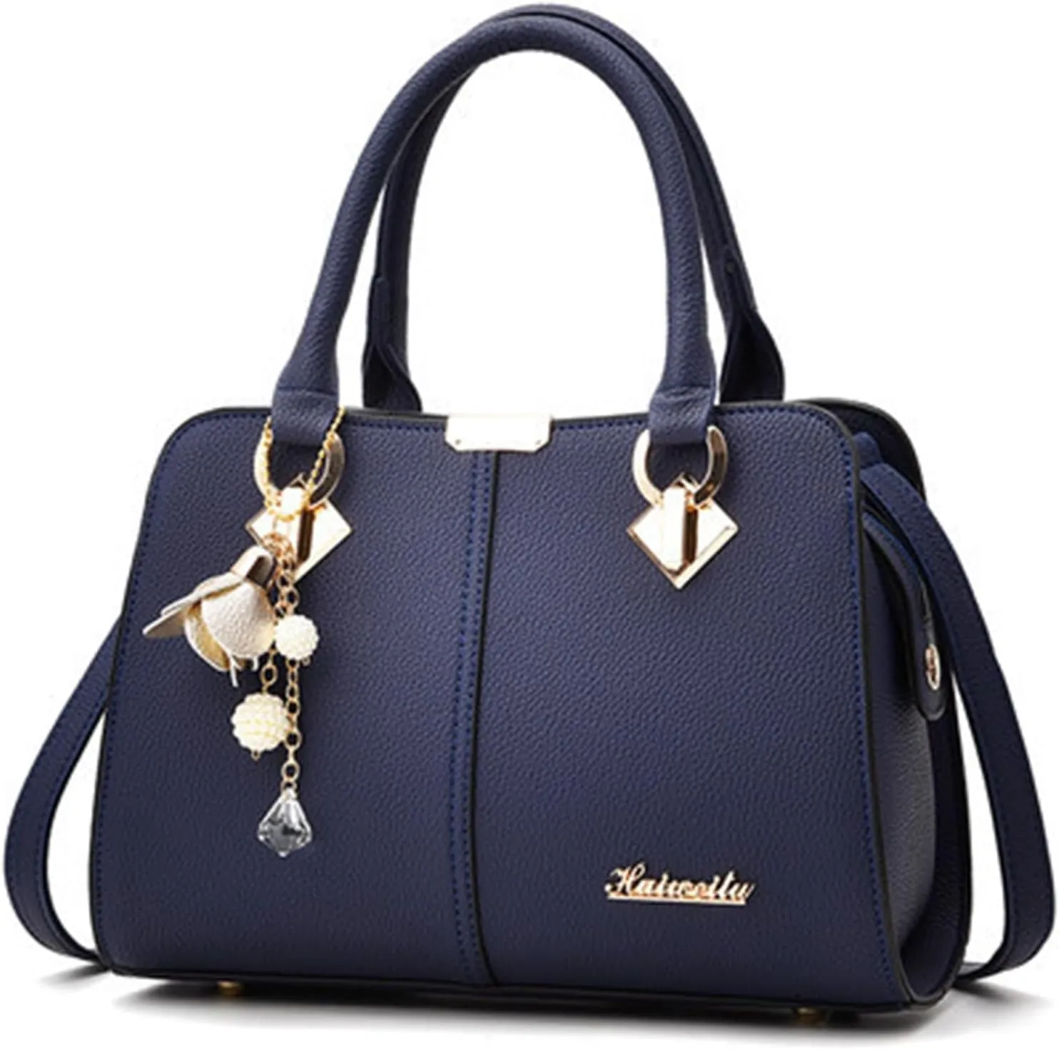 Multi Pocket Shoulder Bags for Woman Lightweight Quilted Leather Handbags for Women Nylon Quilted Shoulder Purse(Blue)