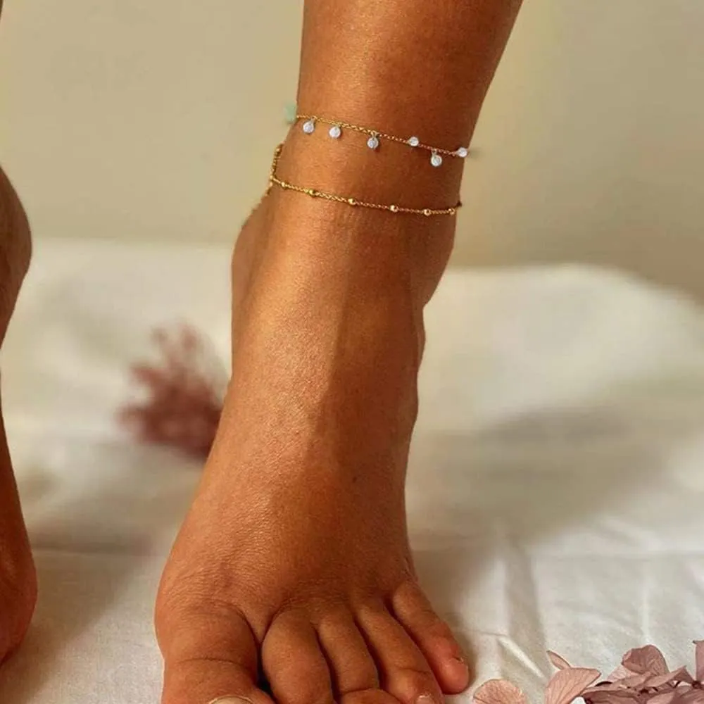 Multilyaer Stainless Steel Tassel Crystal Anklet For Women Yoga Beach Leg Bracelet Anklets Foot Chain Jewelry (01 gold-)