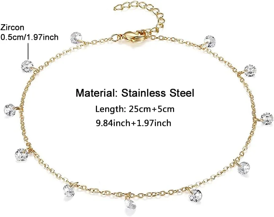 Multilyaer Stainless Steel Tassel Crystal Anklet For Women Yoga Beach Leg Bracelet Anklets Foot Chain Jewelry (01 gold-)