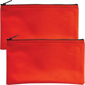 Multipack of 2 Compact Zipper Cloth Pouches, Zipper Bag, Travel Toiletry, Cosmetics, Stationary Case, 11 x 6 inches (Orange)
