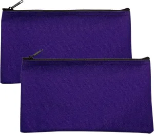Multipack of 2 Compact Zipper Cloth Pouches, Zipper Bag, Travel Toiletry, Cosmetics, Stationary Case, 11 x 6 inches (Purple)