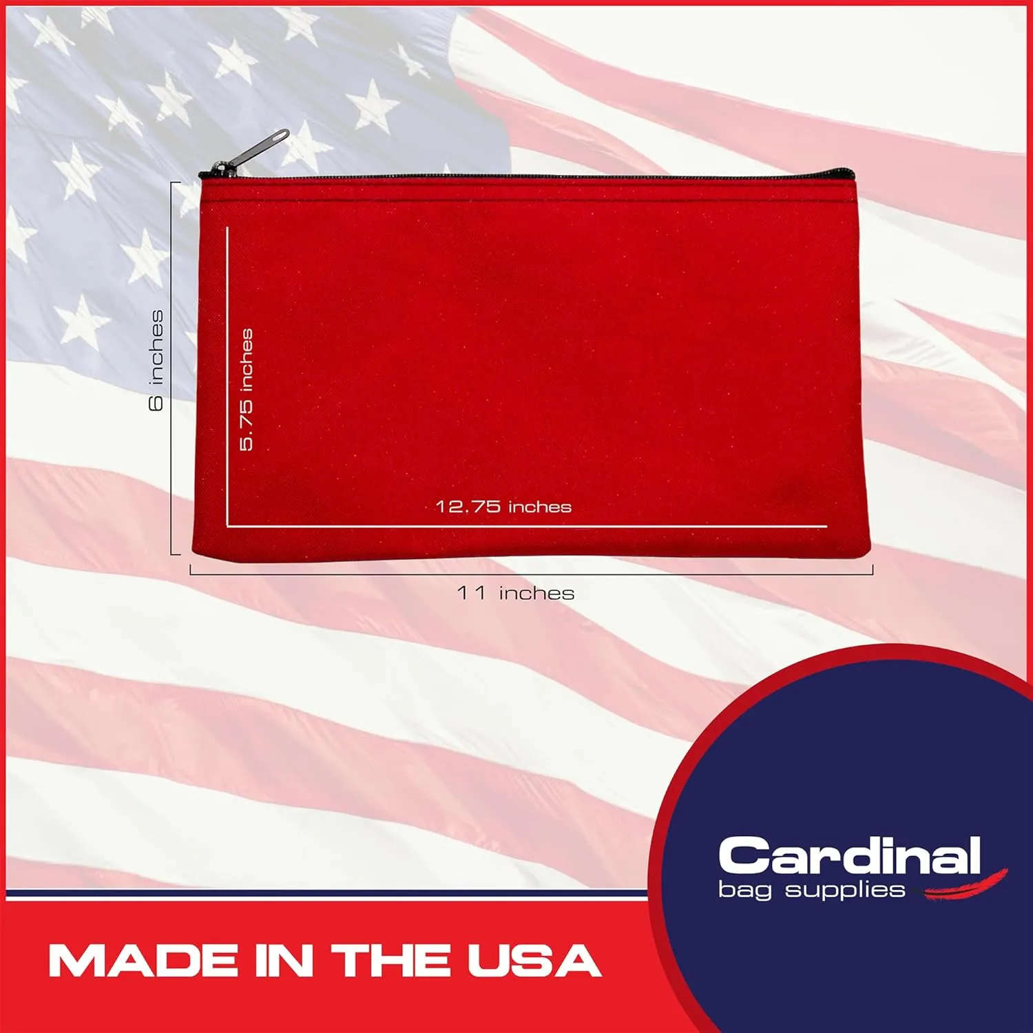 Multipack of 2 Compact Zipper Cloth Pouches, Zipper Bag, Travel Toiletry, Cosmetics, Stationary Case, 11 x 6 inches (Red)