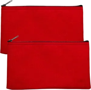 Multipack of 2 Compact Zipper Cloth Pouches, Zipper Bag, Travel Toiletry, Cosmetics, Stationary Case, 11 x 6 inches (Red)