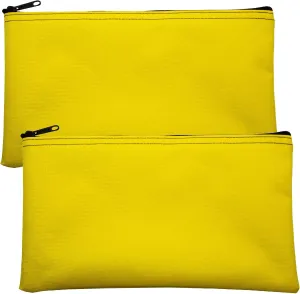 Multipack of 2 Compact Zipper Cloth Pouches, Zipper Bag, Travel Toiletry, Cosmetics, Stationary Case, 11 x 6 inches (Yellow)
