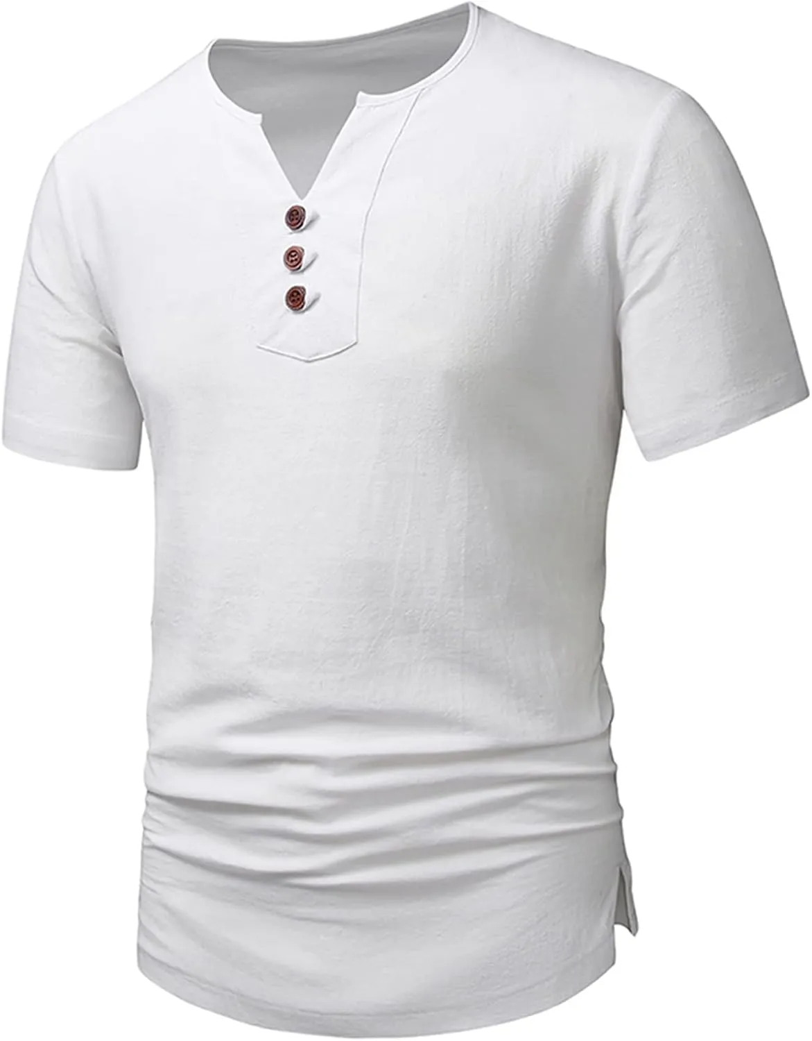 Muscularfit Henley Shirts for Men Short Sleeve Cotton Linen T Shirt Summer Casual Stylish Regular-Fit Chest Pocketed Tees