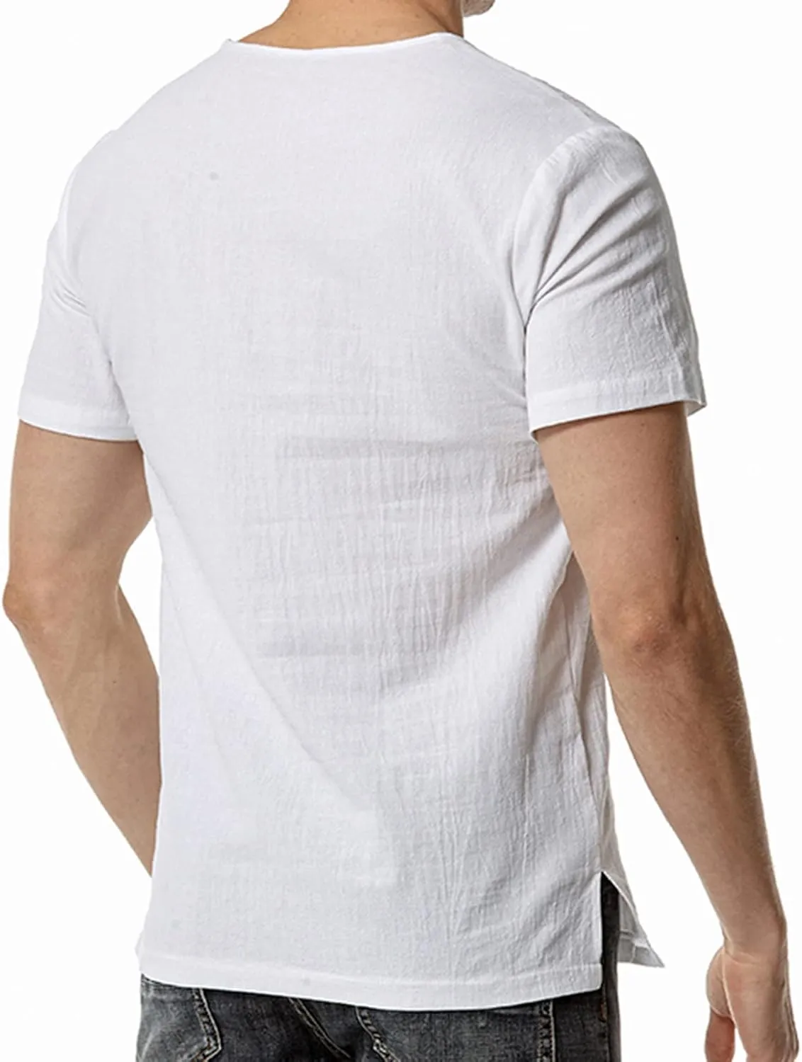 Muscularfit Henley Shirts for Men Short Sleeve Cotton Linen T Shirt Summer Casual Stylish Regular-Fit Chest Pocketed Tees
