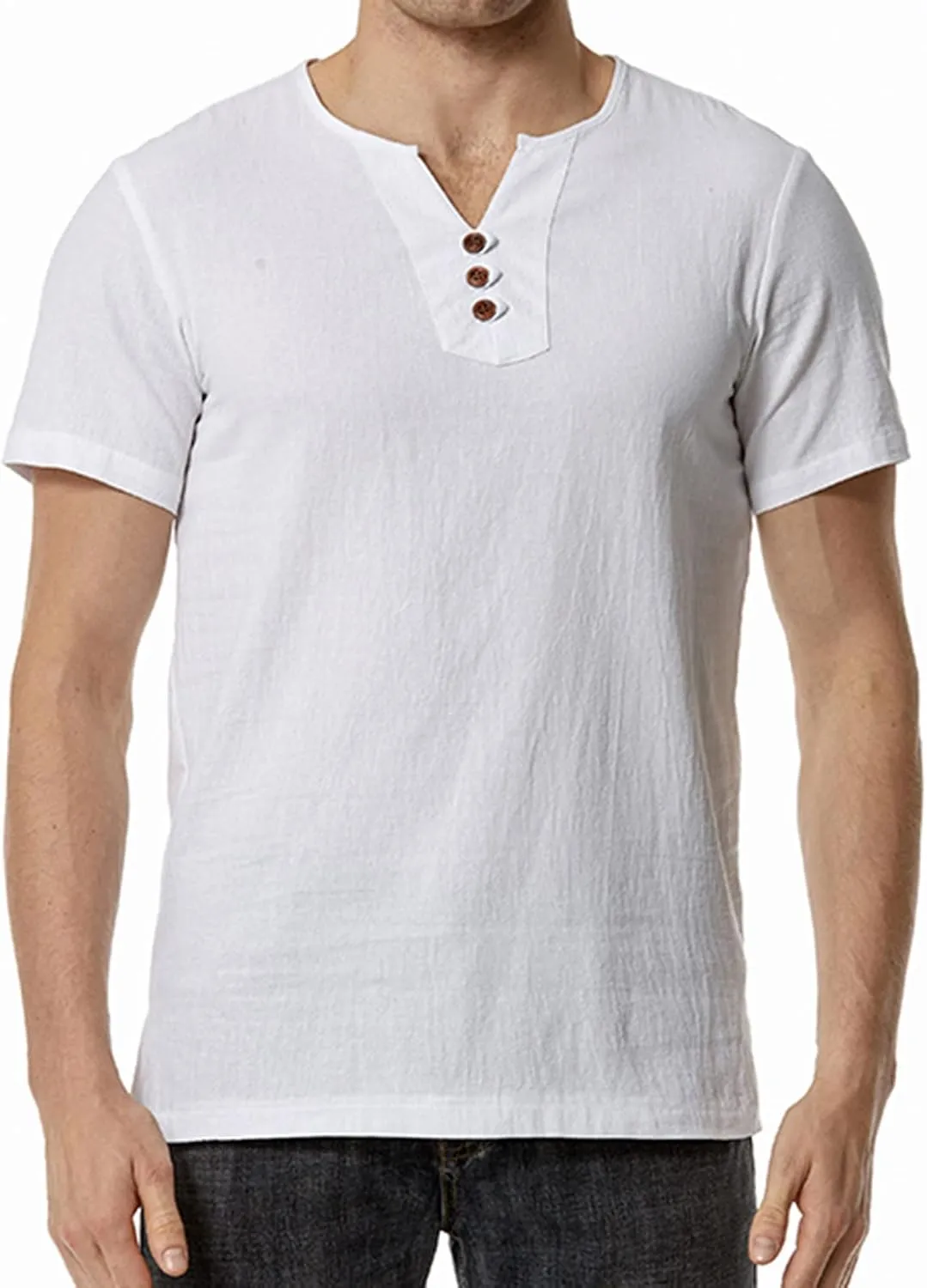 Muscularfit Henley Shirts for Men Short Sleeve Cotton Linen T Shirt Summer Casual Stylish Regular-Fit Chest Pocketed Tees