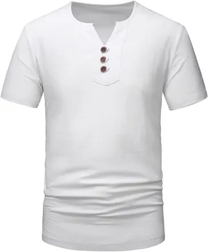 Muscularfit Henley Shirts for Men Short Sleeve Cotton Linen T Shirt Summer Casual Stylish Regular-Fit Chest Pocketed Tees