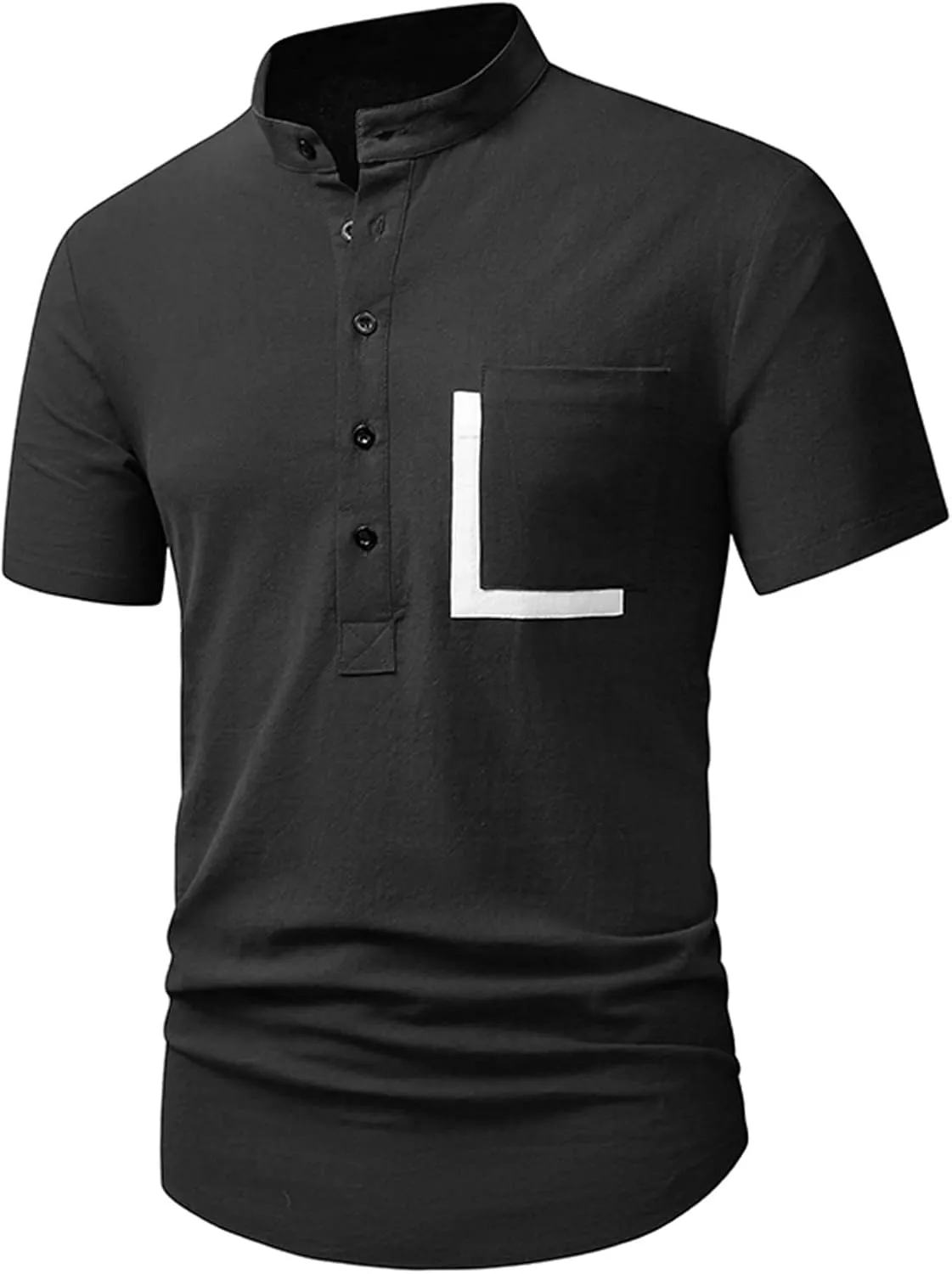 Muscularfit Mens Cotton Linen Shirts Short Sleeve Regular-Fit Button Down Summer Top Light Weight Henley Henley Polo T Shirt