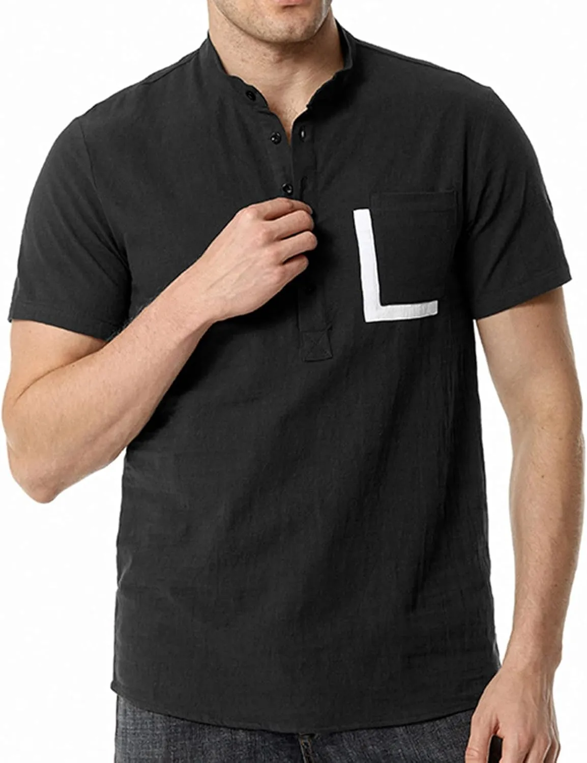 Muscularfit Mens Cotton Linen Shirts Short Sleeve Regular-Fit Button Down Summer Top Light Weight Henley Henley Polo T Shirt