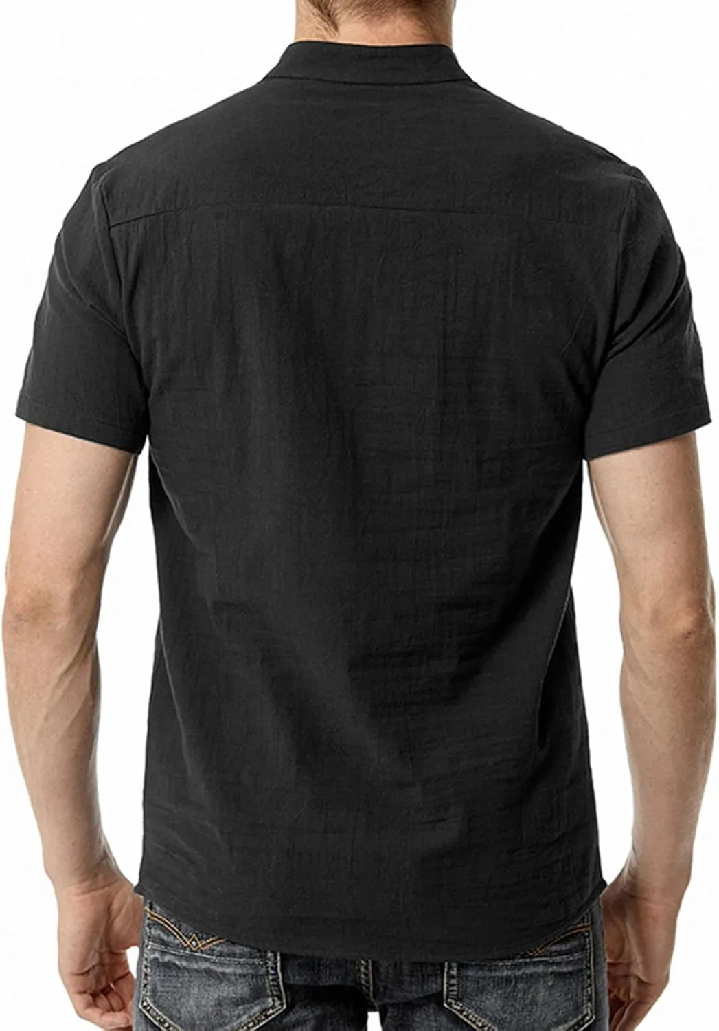 Muscularfit Mens Cotton Linen Shirts Short Sleeve Regular-Fit Button Down Summer Top Light Weight Henley Henley Polo T Shirt