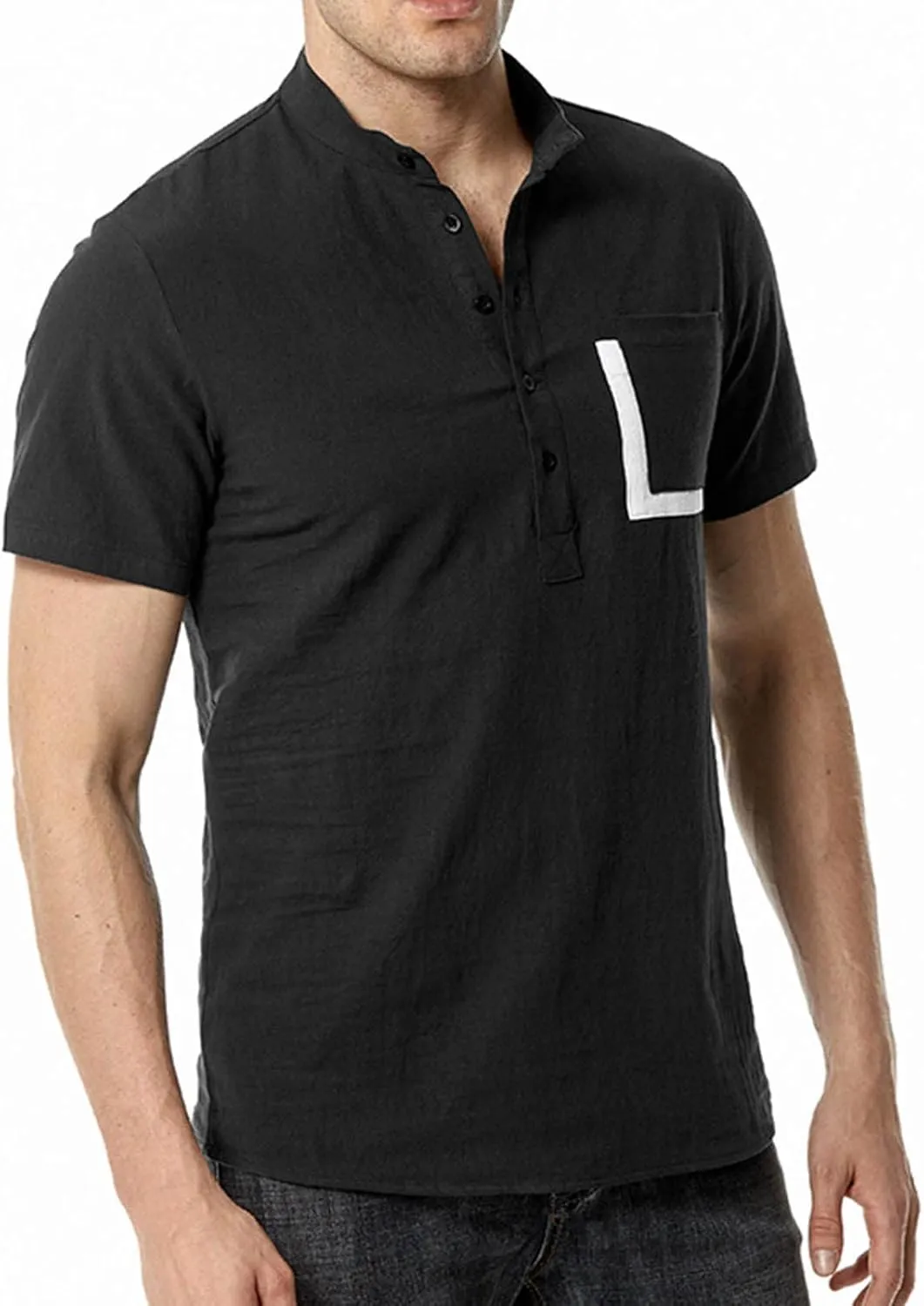 Muscularfit Mens Cotton Linen Shirts Short Sleeve Regular-Fit Button Down Summer Top Light Weight Henley Henley Polo T Shirt