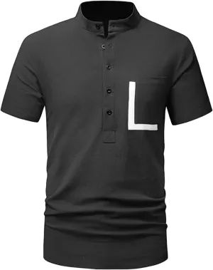 Muscularfit Mens Cotton Linen Shirts Short Sleeve Regular-Fit Button Down Summer Top Light Weight Henley Henley Polo T Shirt