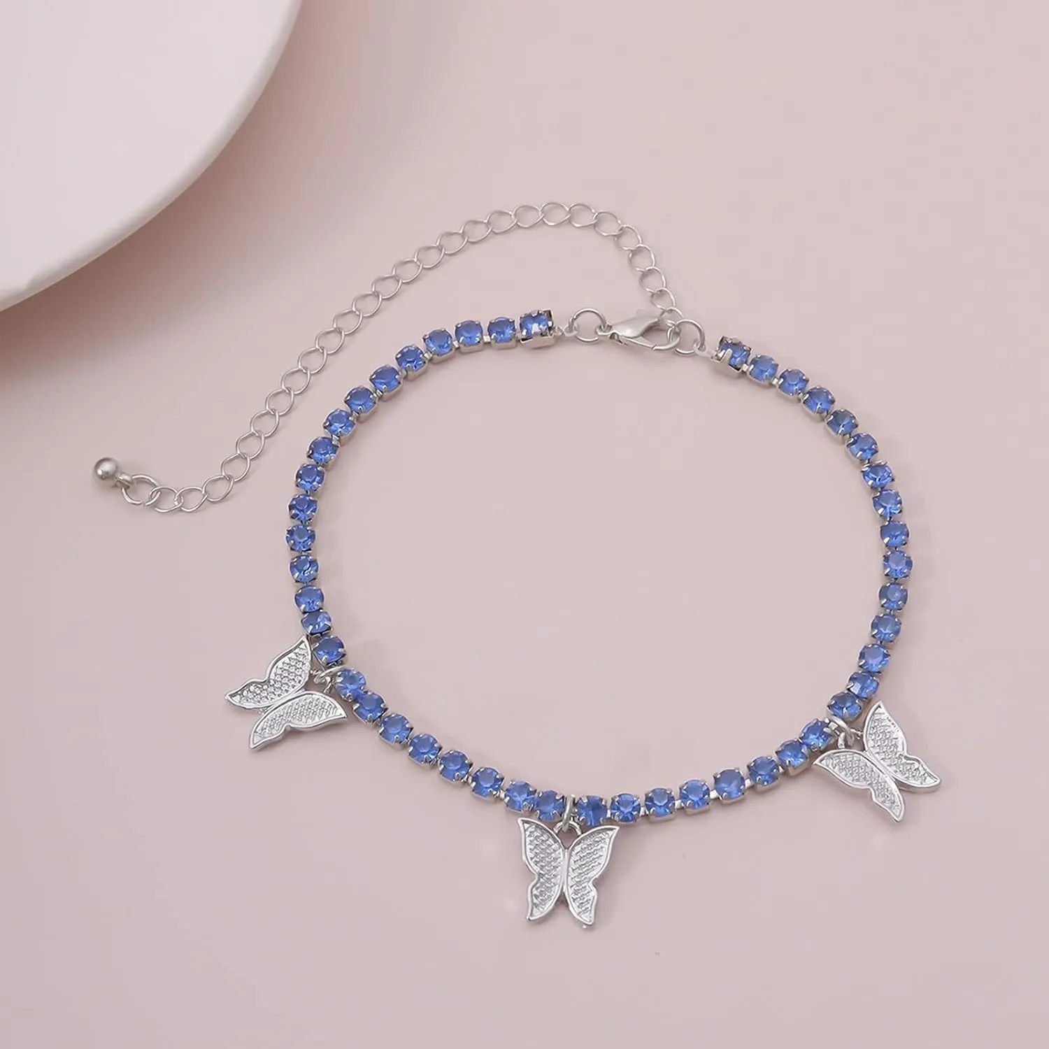 Mycian Cute Anklets for Girls, Healing Crystal Anklets for Women Cubic Zirconia Gold White Alloy Cubic Butterfly Pendant 28CM Jewelry for Women