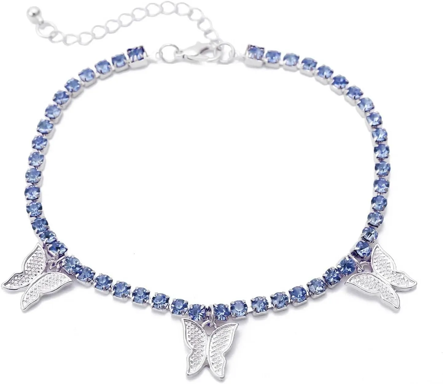 Mycian Cute Anklets for Girls, Healing Crystal Anklets for Women Cubic Zirconia Gold White Alloy Cubic Butterfly Pendant 28CM Jewelry for Women