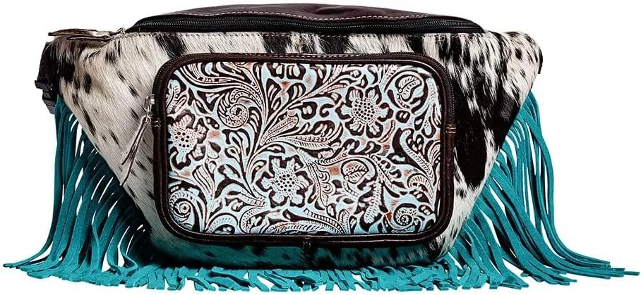 Myra Bag Fanny Pack for Women - Western Upcycled Hairon & Leather Tassel Waist Pack Bag Marta Plains, Black