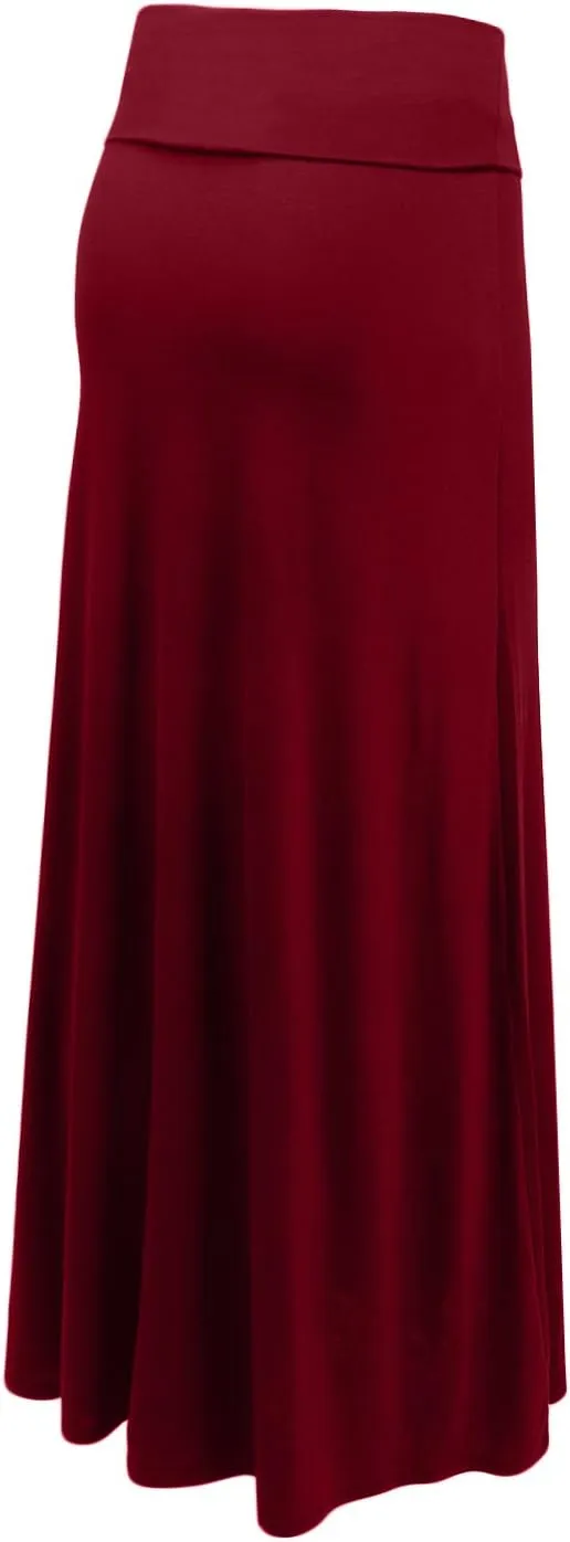 NE PEOPLE Women's Stretchy Premium Basic Elastic Waist Foldover Jersey Maxi Skirts