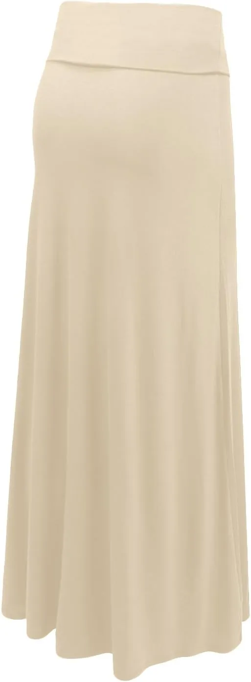 NE PEOPLE Women's Stretchy Premium Basic Elastic Waist Foldover Jersey Maxi Skirts