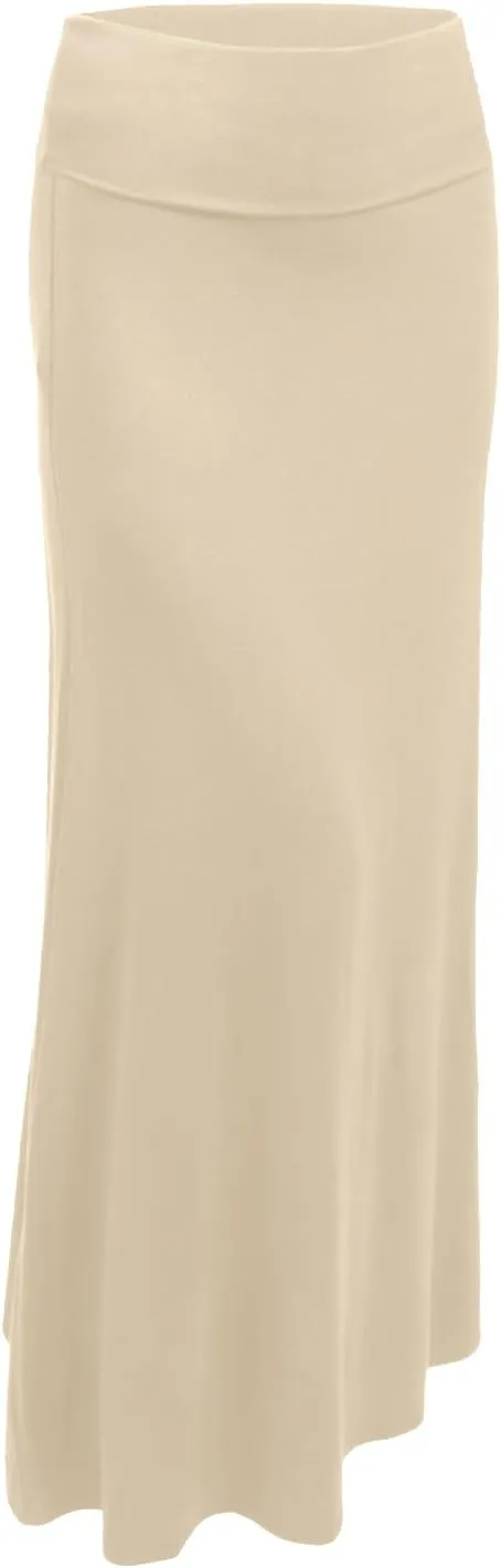 NE PEOPLE Women's Stretchy Premium Basic Elastic Waist Foldover Jersey Maxi Skirts