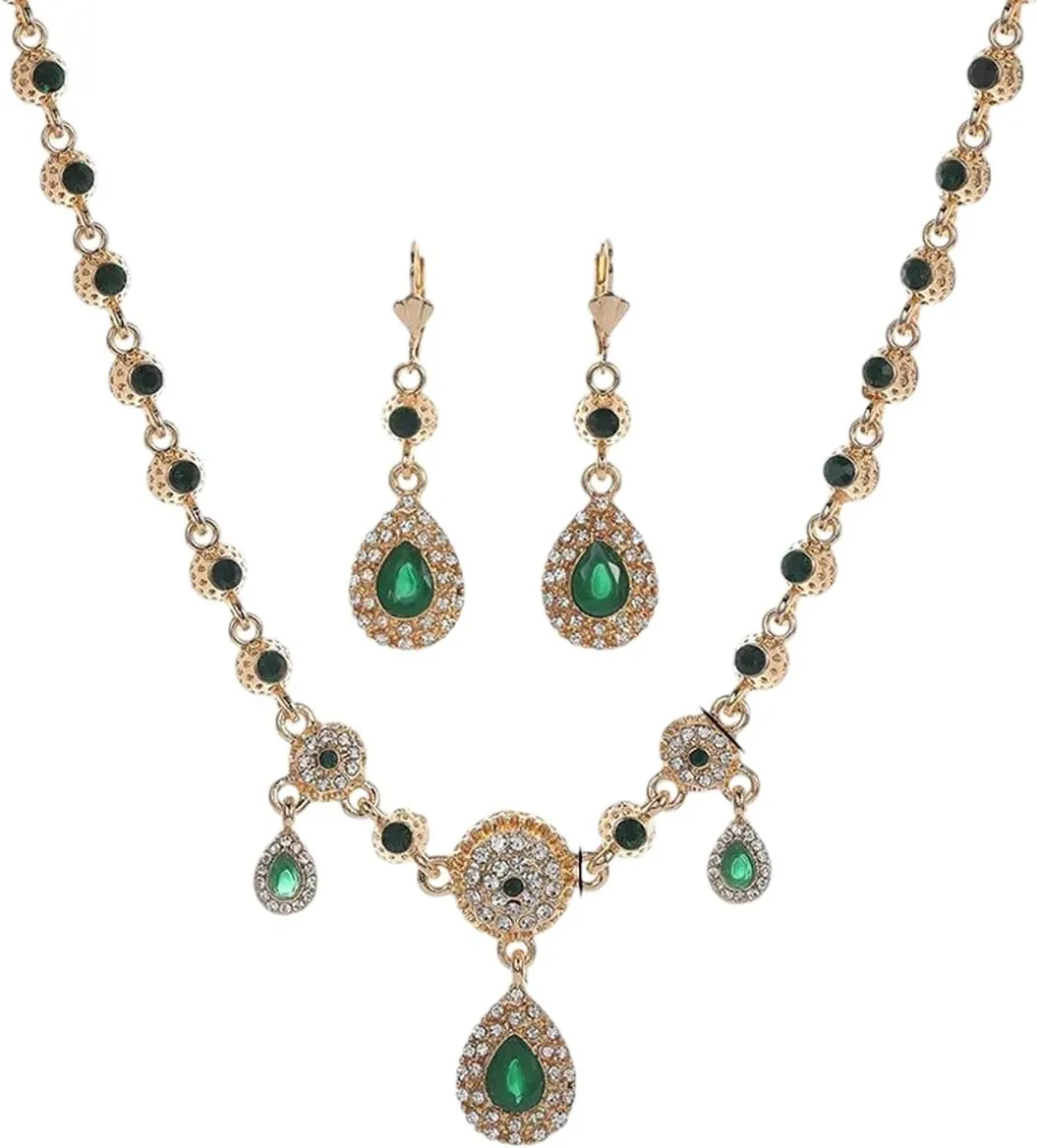 New For Trendy 2025 Algerian Handmade Jewelry Crystal Wedding Hair Accessories Metal Headpiece Jewelry Set Head Chain And Earrings Water Drop Shape Jewelry Fashion Accessories Creative Gift