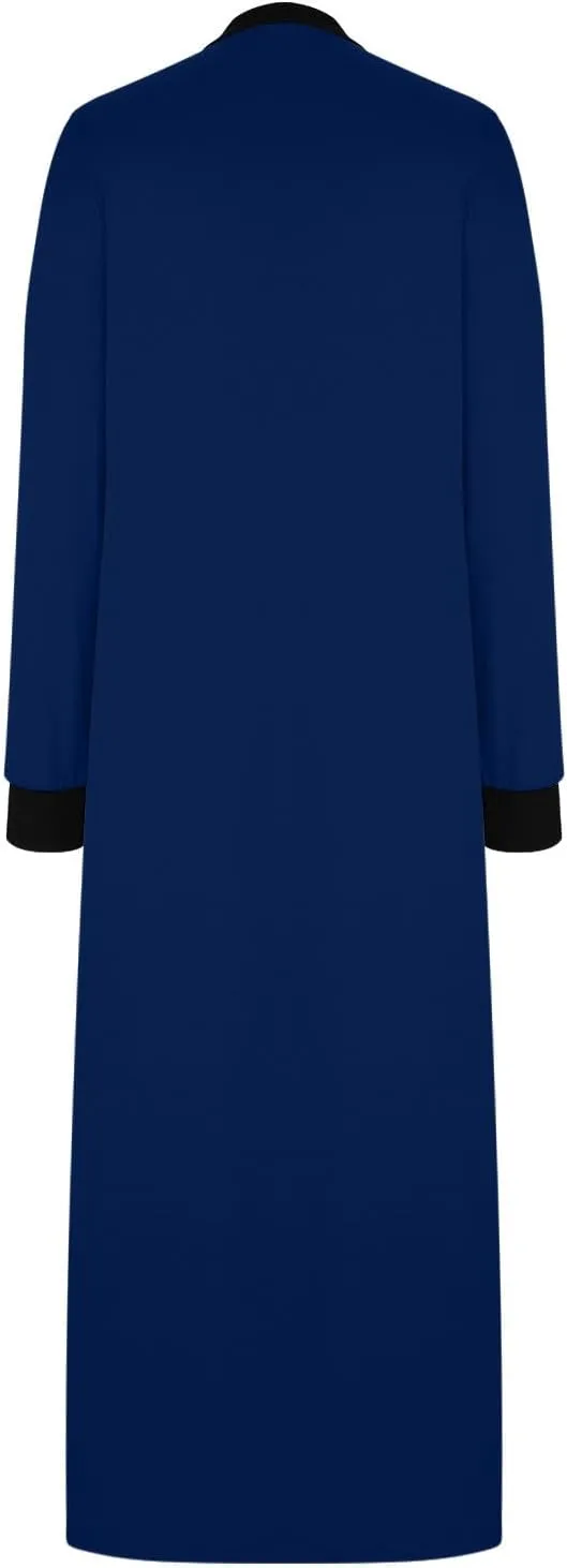 Night Dress for Women V Neck Long Sleeve Patchwork Side Slit Elegant Dresses Pullover Sleepwear Dress with Pockets