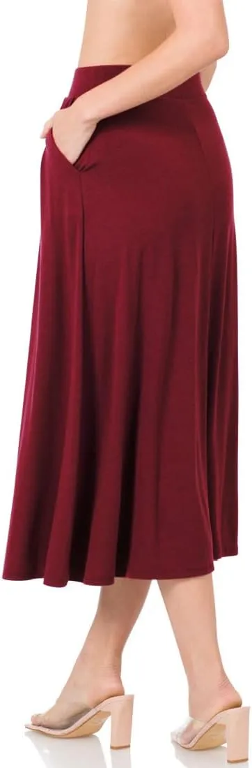 NioBe Clothing Womens Mid Calf Pleated Flared Swing Midi A Line Skirt