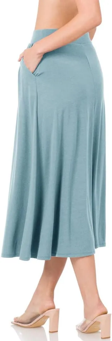 NioBe Clothing Womens Mid Calf Pleated Flared Swing Midi A Line Skirt