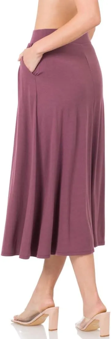 NioBe Clothing Womens Mid Calf Pleated Flared Swing Midi A Line Skirt